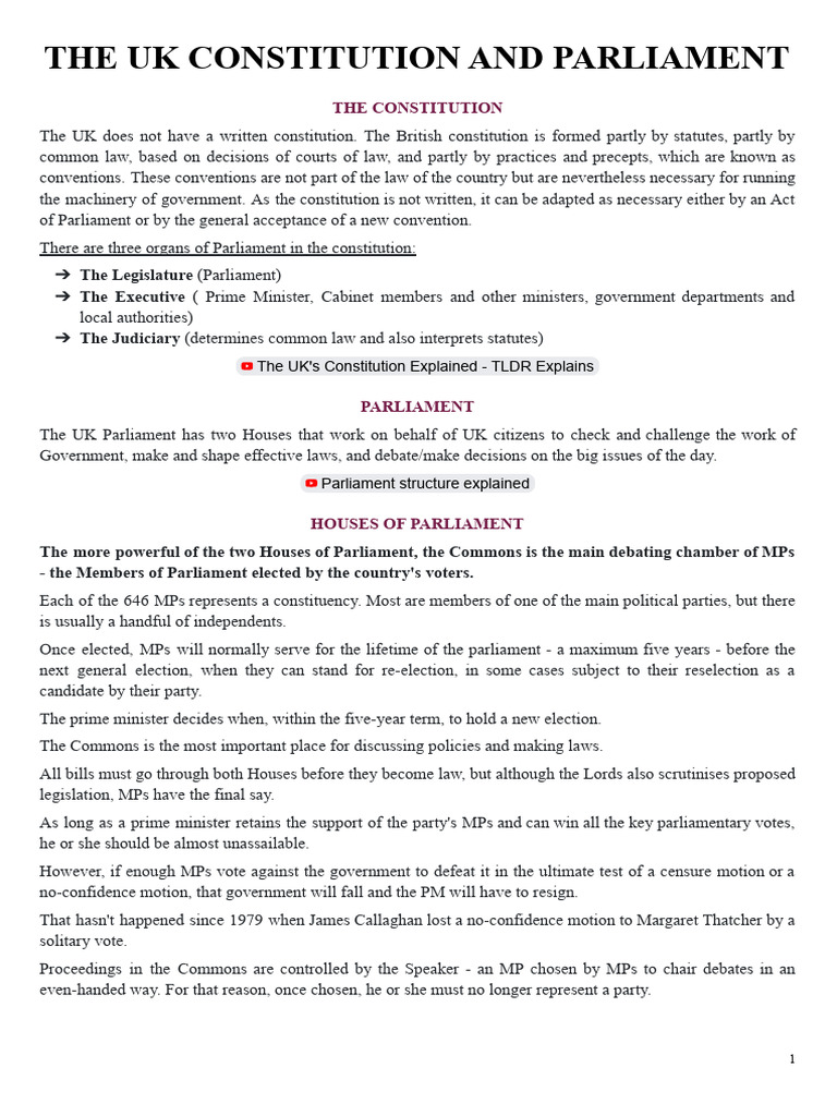 4The UK Constitution and Parliment PDF House Of Lords House Of