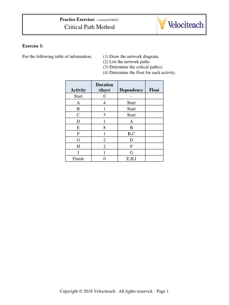 Cpm Exercise Pdf Projects Infographics