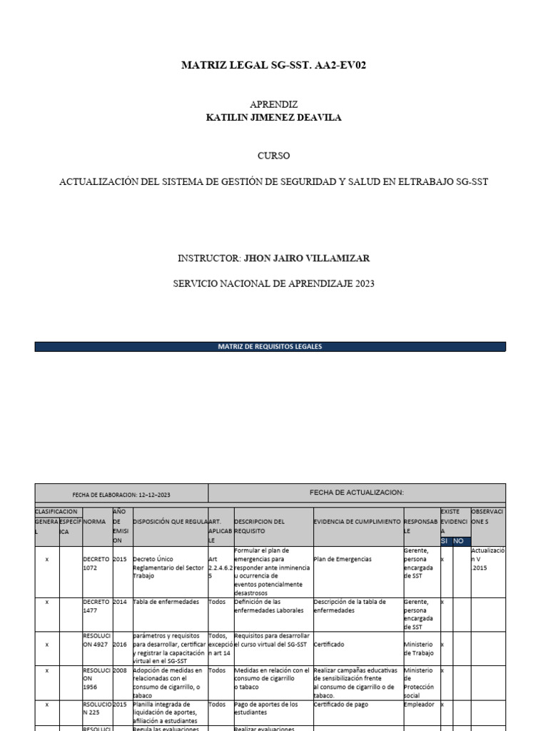 Matriz Legal SG-SST 2023: Requisitos y Normas | PDF