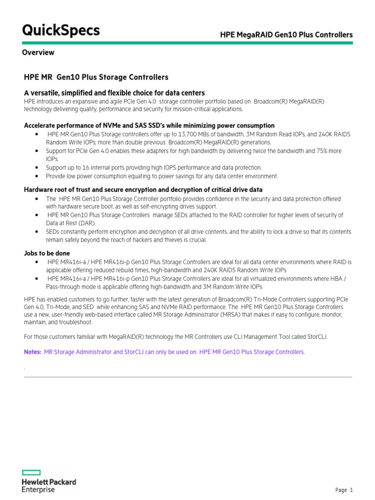 HPE MegaRAID Gen10 Plus Controllers Overview | PDF | Solid State Drive ...