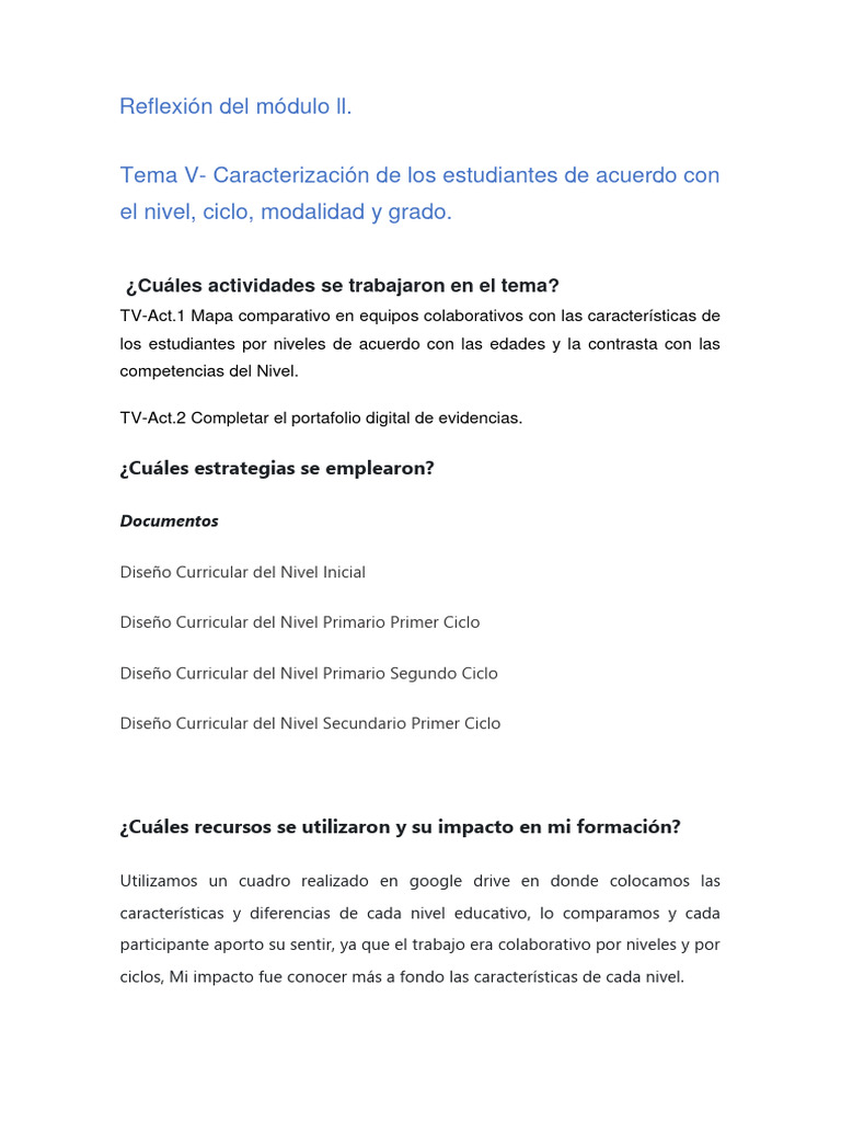 Reflexión Del Módulo Ll Tema 5 | PDF