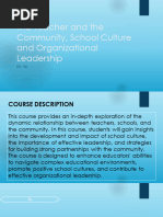 The Teacher and The Community, School Culture and Organizational Leadership