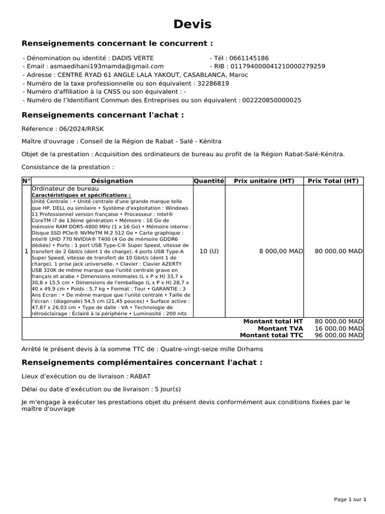 Devis | PDF | Taxe sur la valeur ajoutée | Matériel informatique