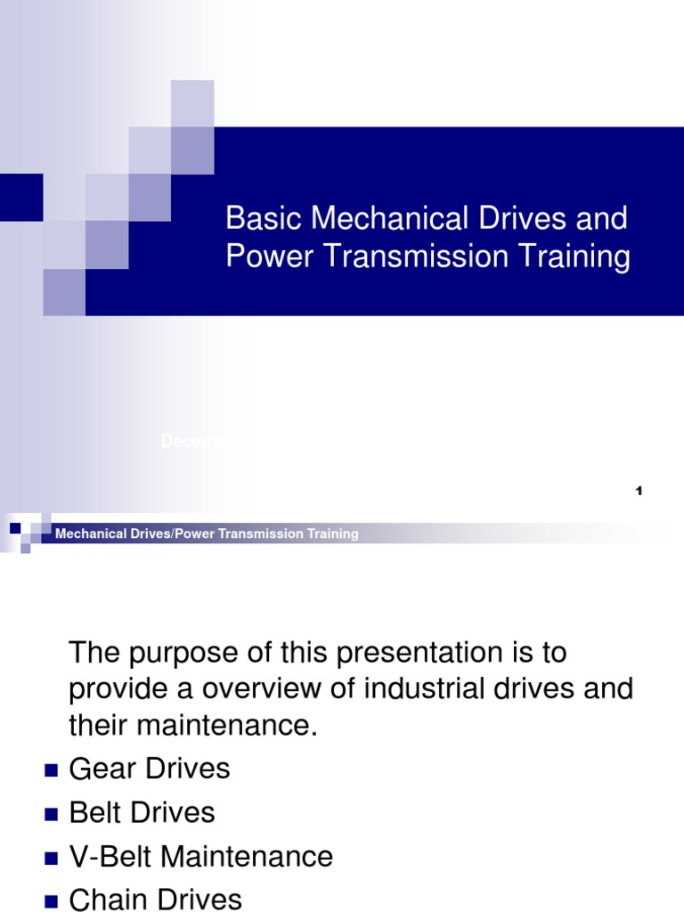 Mechanical Drives and Power Transmission Training PDF Gear Belt (Mechanical)