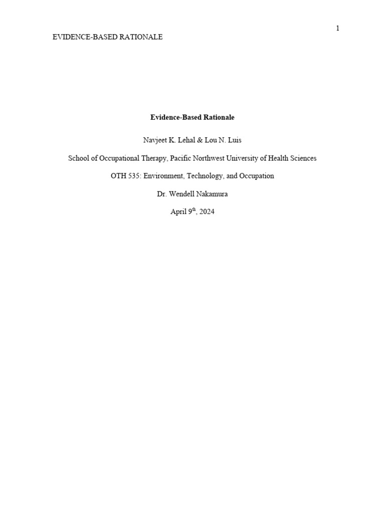 Lehal Luis Evidence-Based Rationale 535 | PDF | Occupational Therapy ...