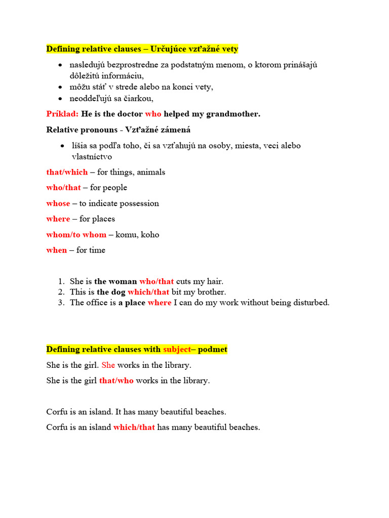 Defining Relative Clauses - Grammar | PDF