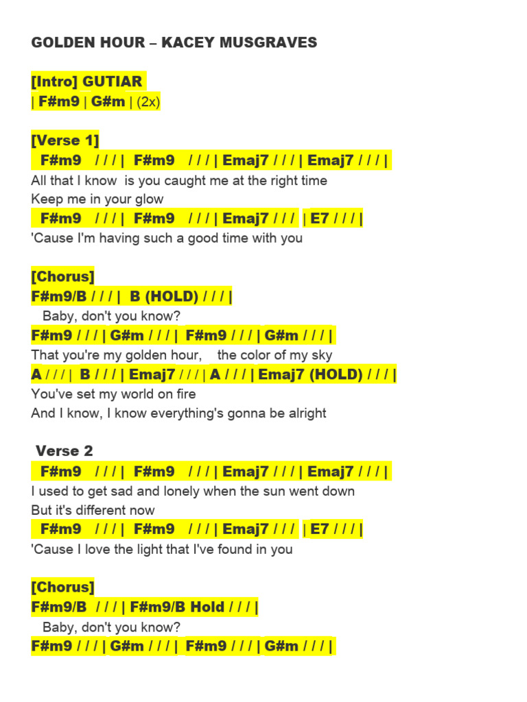 Golden Hour Lyrics and Chords | PDF