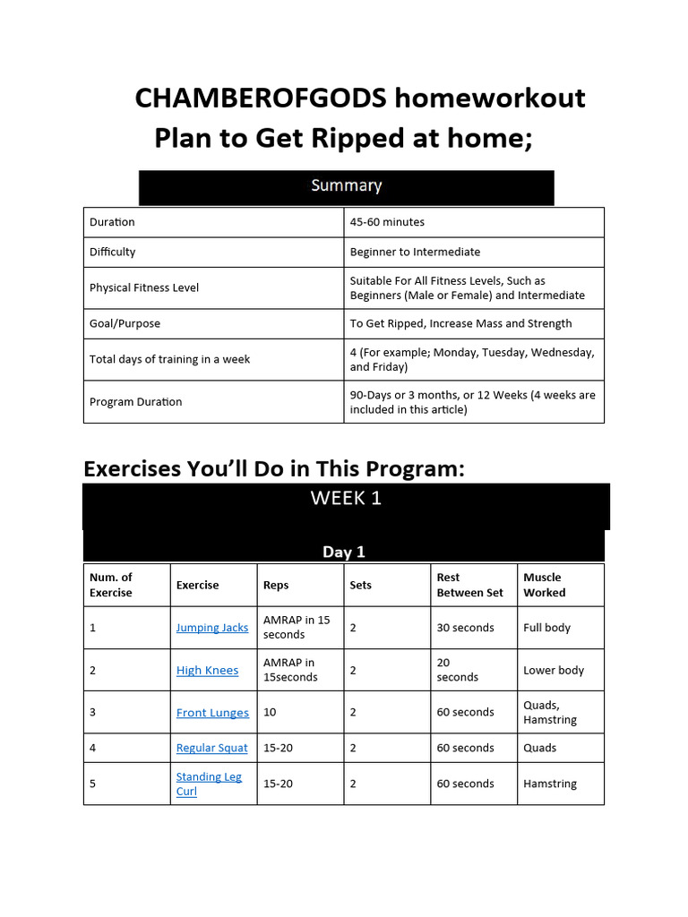 Homeworkout For Beginners | PDF | Physical Fitness | Physical Exercise