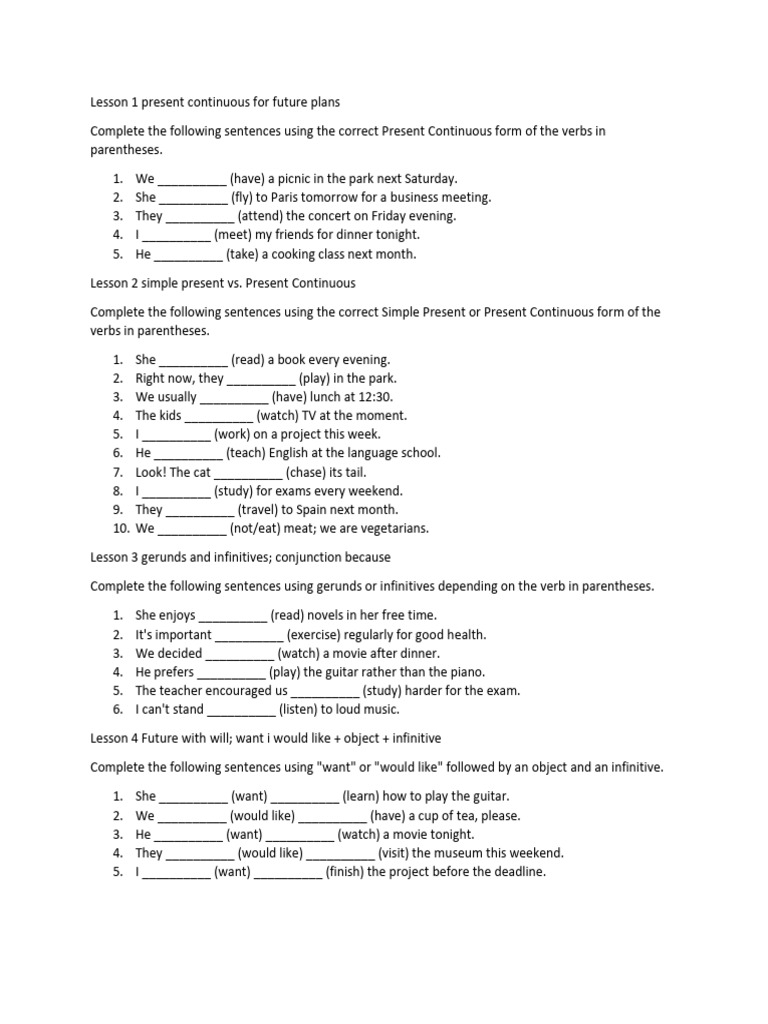 Lesson 1 Present Contibuos For Future Plans | PDF | Verb | Sentence