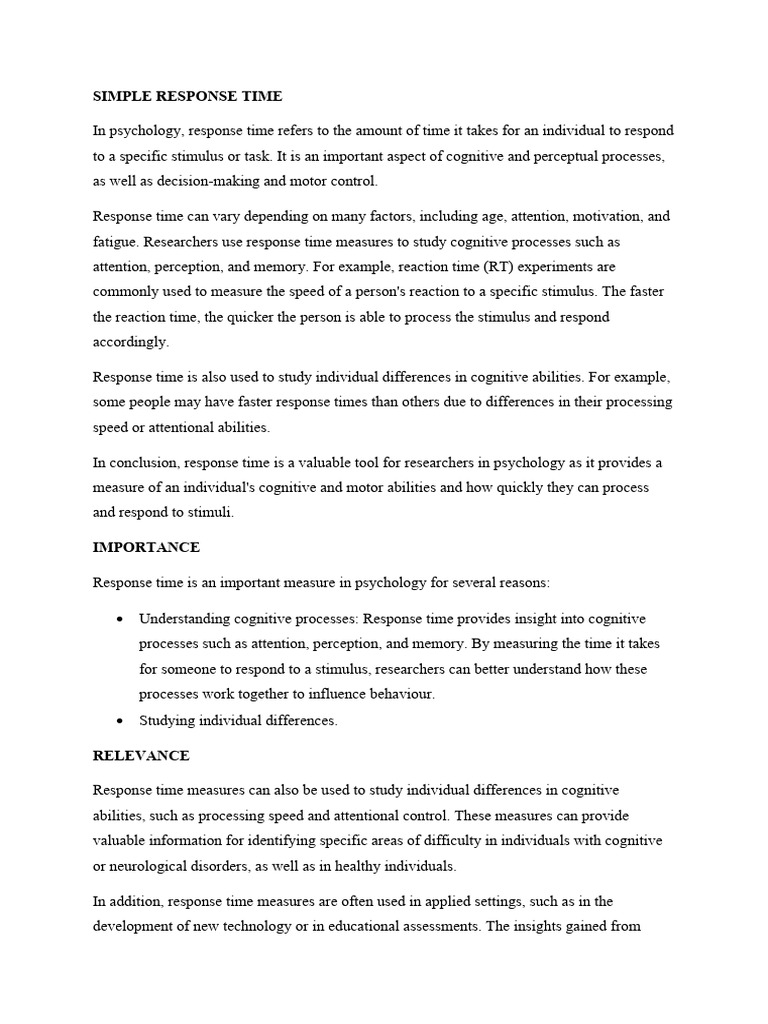 Simple Response Time | PDF | Mental Chronometry | Attention