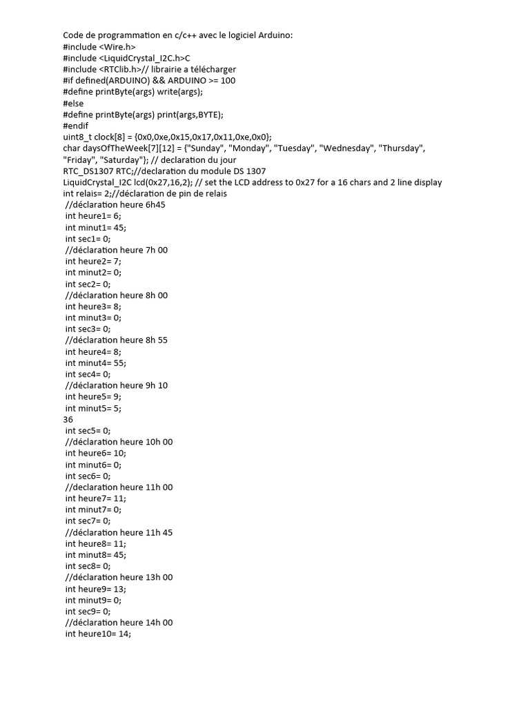 Programmation Arduino C/C++ RTC et LCD | PDF | Programmation ...