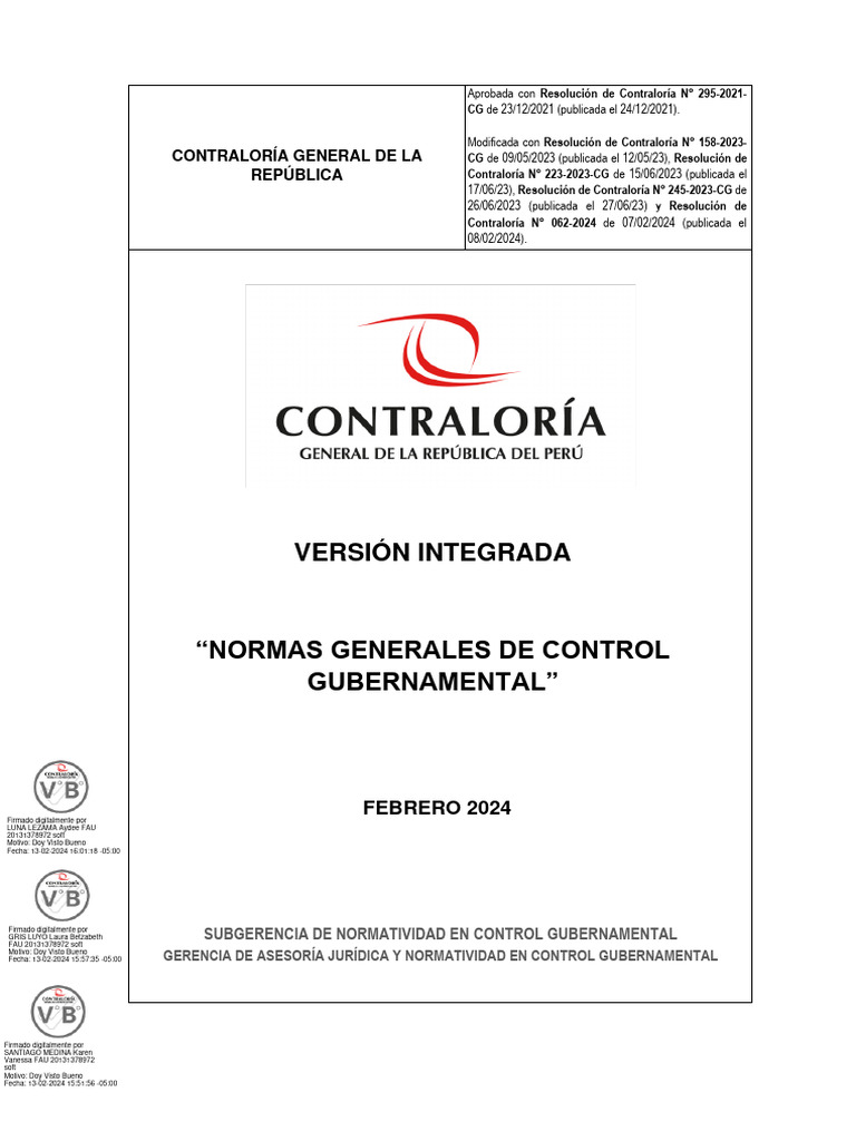 Normas de Control Gubernamental 2024 | PDF | Auditoría | Calidad ...