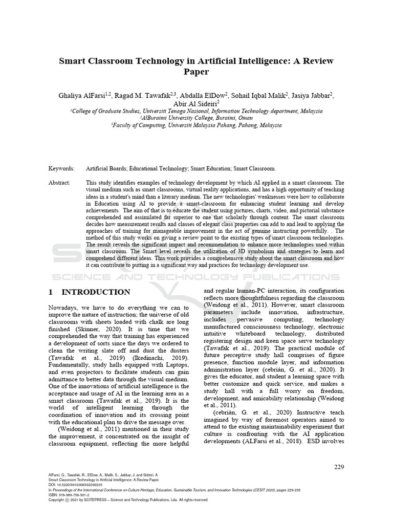Smart Classroom Technology in Artificial | PDF | Educational Technology ...
