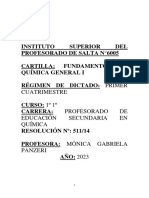 INSTITUTO SUPERIOR DEL PROFESORADO DE SALTA #6005 CARTILLA DE FUNDAMENTOS DE qUÍMICA GENERAL I-2023