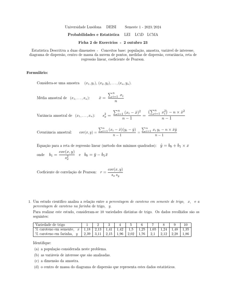 Exercícios Resolvidos de Regressão Linear | PDF | Variação ...