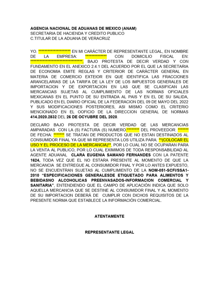 FORMATO CARTA NOM | PDF