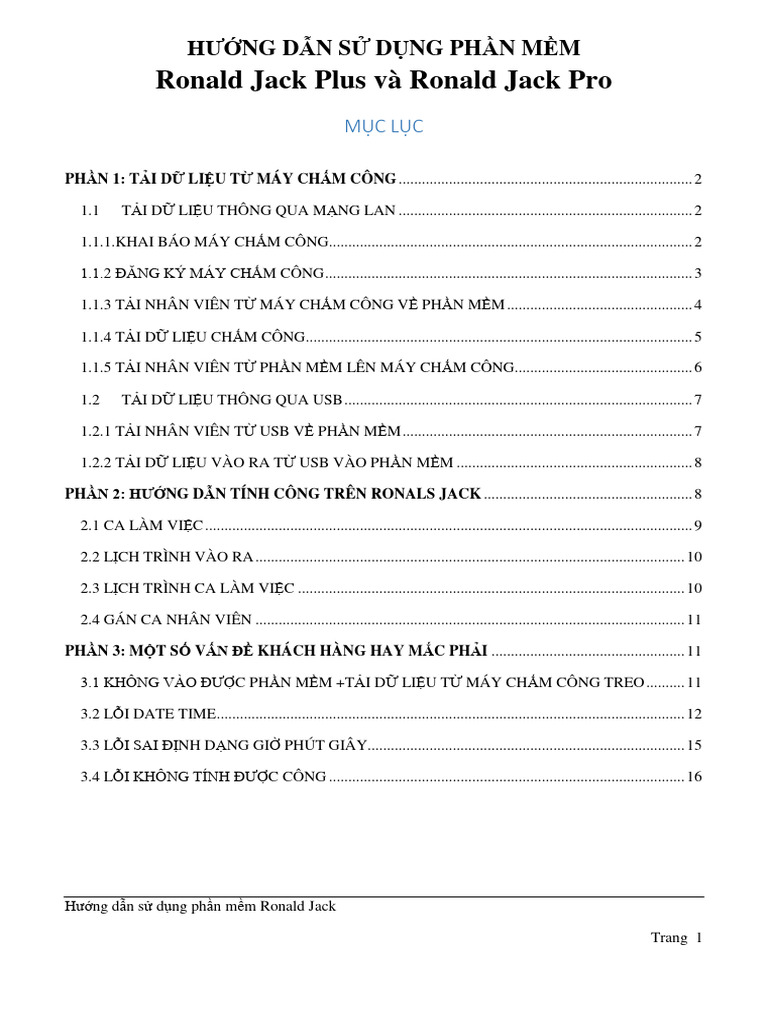 Hướng Dẫn Sử Dụng Phần Mềm Ronald Jack Plus Và Ronald Jack Pro | PDF
