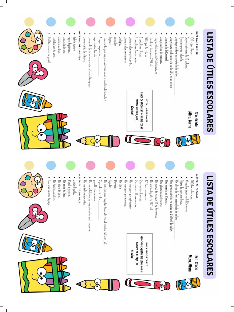 Lista de Utiles 3ro | PDF