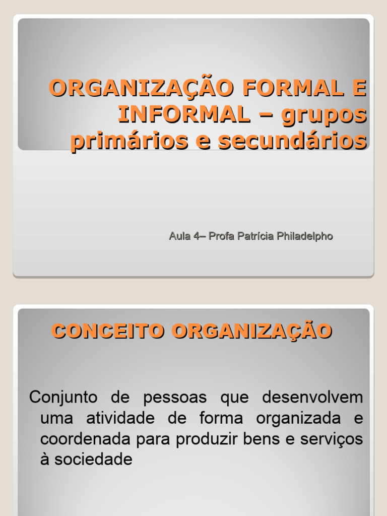 Organizacao Formal e Informal Grupos Primários e Secundários | PDF ...