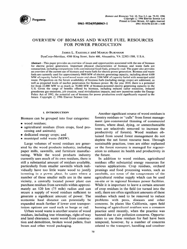 Overview of Biomass and Waste Fuel Resources For Power Production | PDF ...