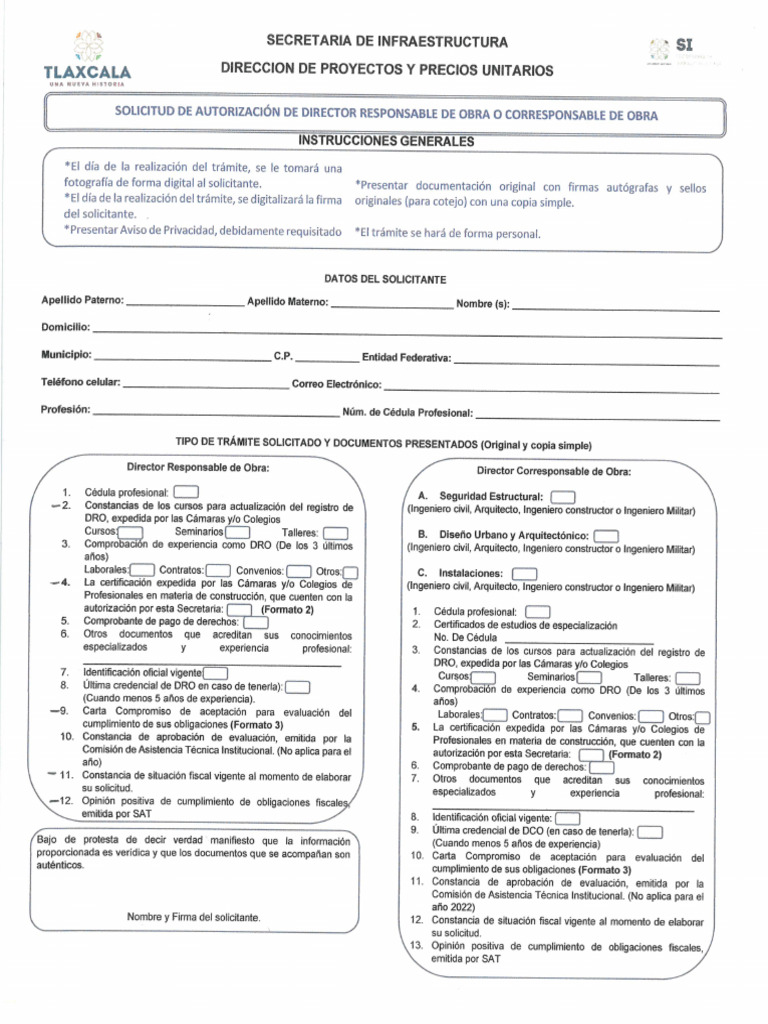 2024 Formato Machote Dro Tlaxcala | PDF