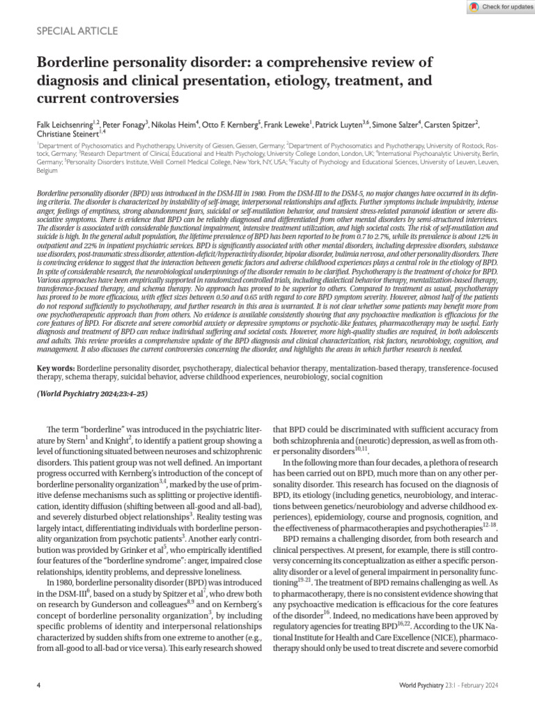 Comprehensive Review of Borderline Personality Disorder | PDF