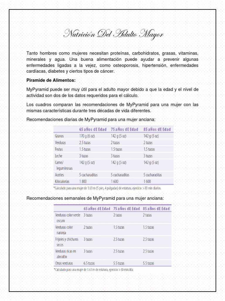 Nutrición Del Adulto Mayor | PDF | Rodilla | Alimentos
