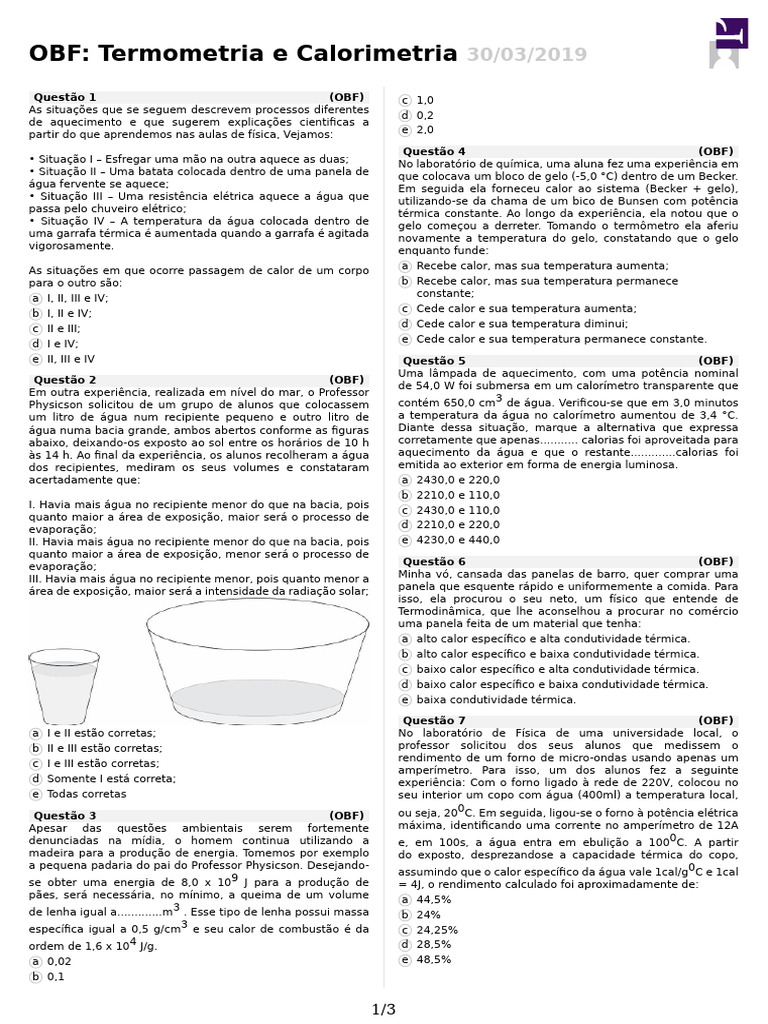 Termometria e Calorimetria na Física | PDF | Temperatura | Calor