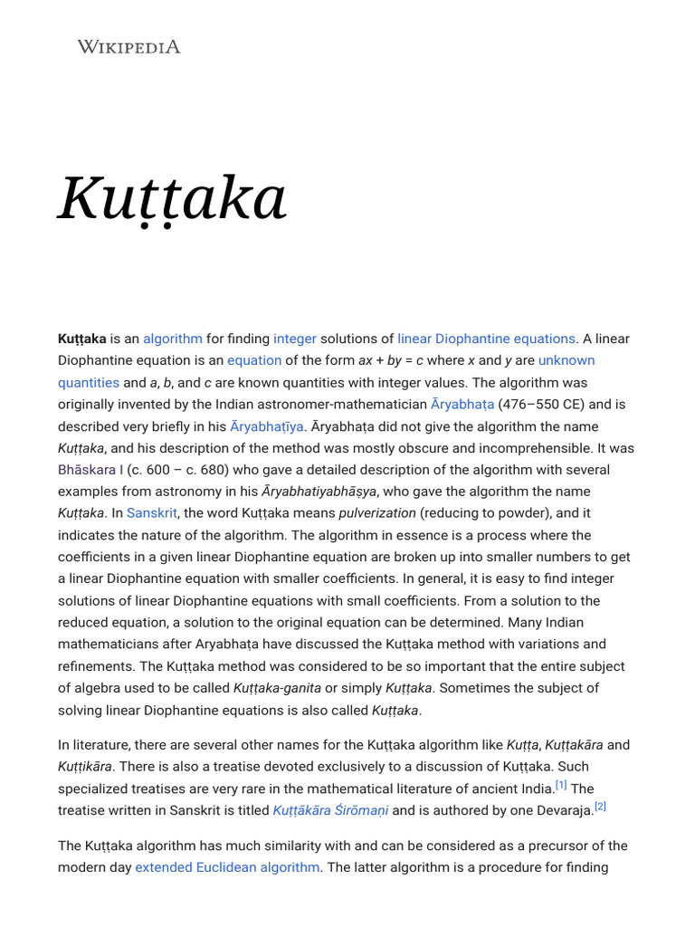 Kuttaka Algorithm for Diophantine Equations | PDF | Discrete ...