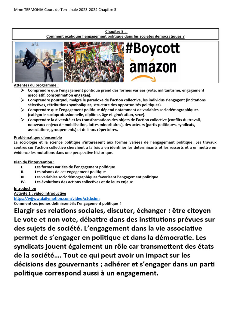 Engagement politique en démocratie : enjeux et formes | PDF ...