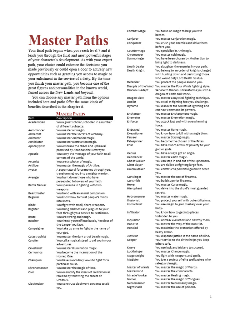 Master Paths for Character Development | PDF | Alchemy | Blessing