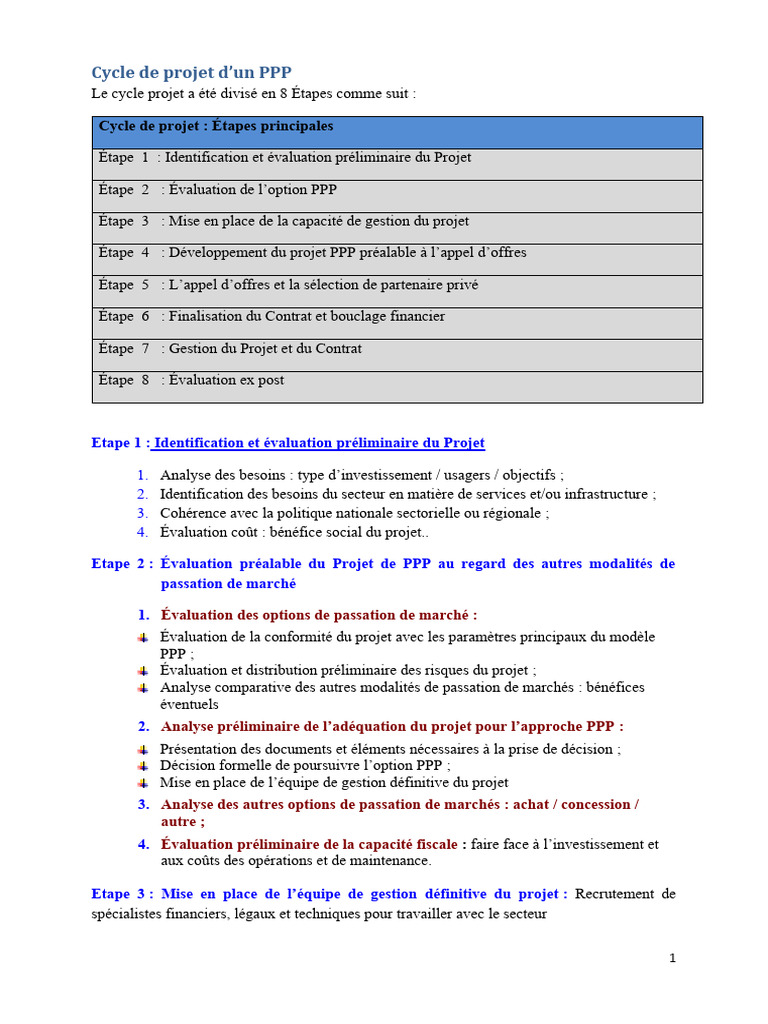 Cycle de projet pour un PPP | PDF | Partenariat public-privé | Option ...
