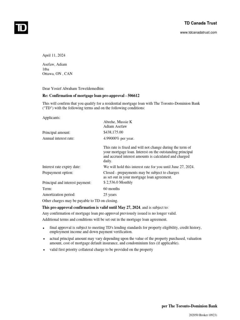 Pre approval confirmation pdf