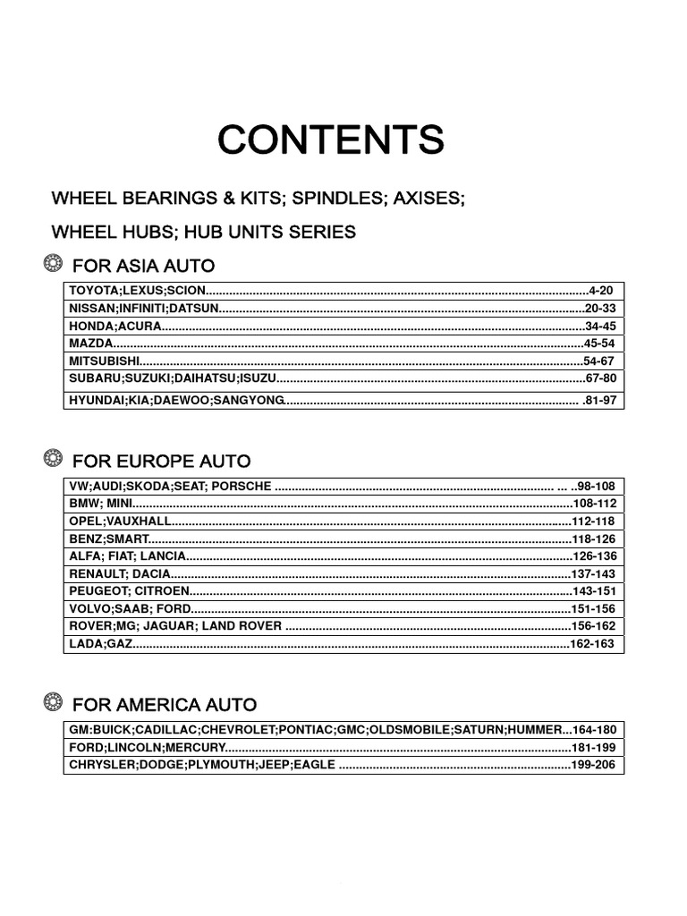 Wheel Bearings and Kits Overview | PDF | Toyota | Vehicle Technology