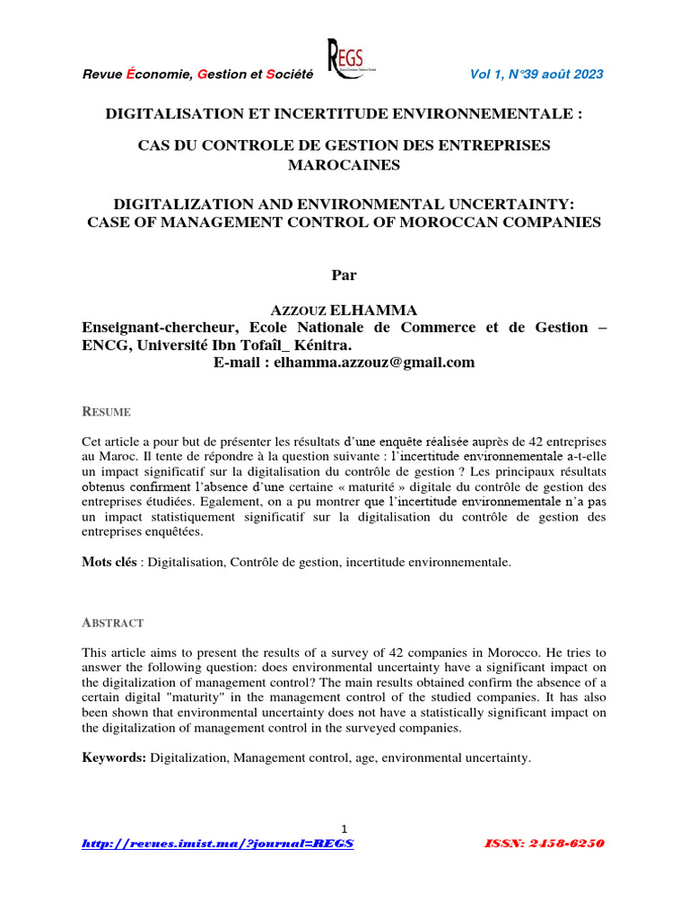 Digitalisation et contrôle de gestion au Maroc | PDF | Technologies de ...