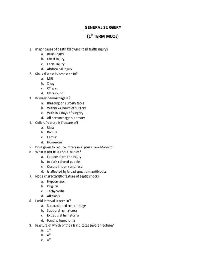 General Surgery MCQs for Exam Prep | PDF | Bleeding | Medical Specialties