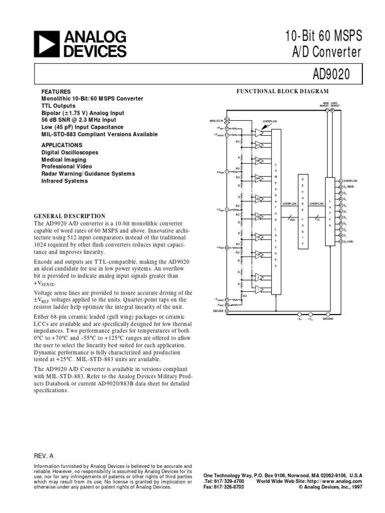 AD9020 | PDF | Analog To Digital Converter | Sampling (Signal Processing)