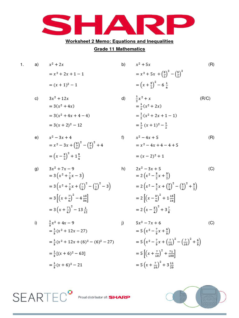 Grade 11 Equations and Inequalities Worksheet | PDF | Square Root ...