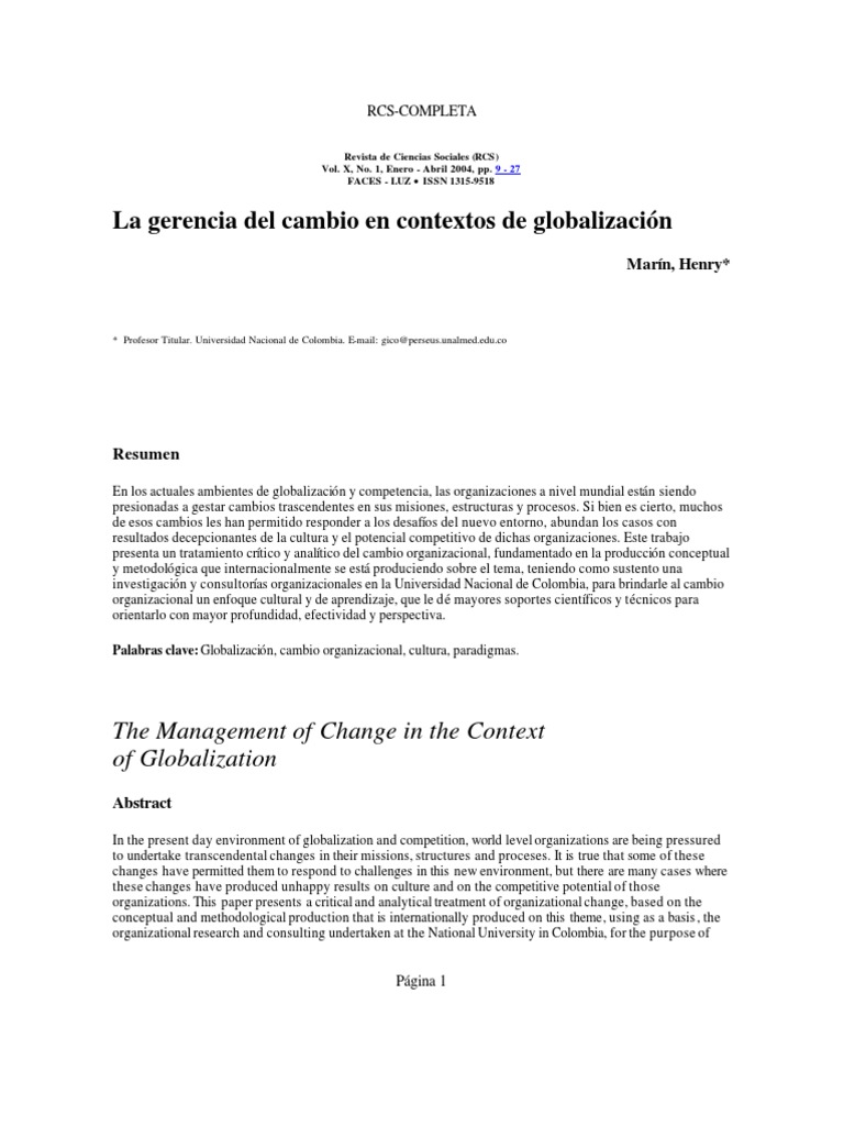 Gerencia del Cambio en la Globalización | PDF | Paradigma | Aprendizaje