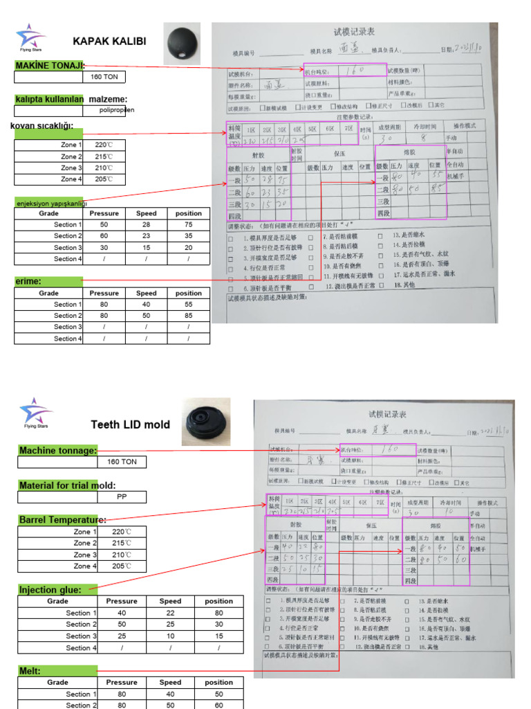 2024 0109 Injection Molding Machine Parameters For 3 Molds | PDF ...