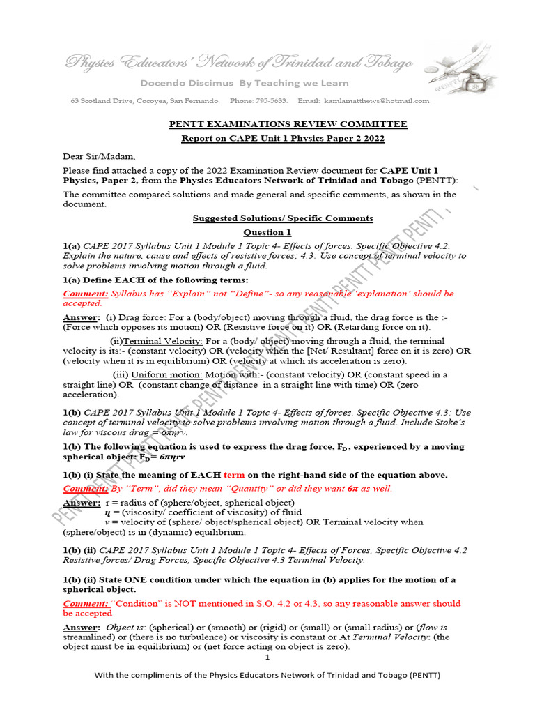 Toaz info cape physics unit 1 p2 mark schemes 2022 2007 pr pdf