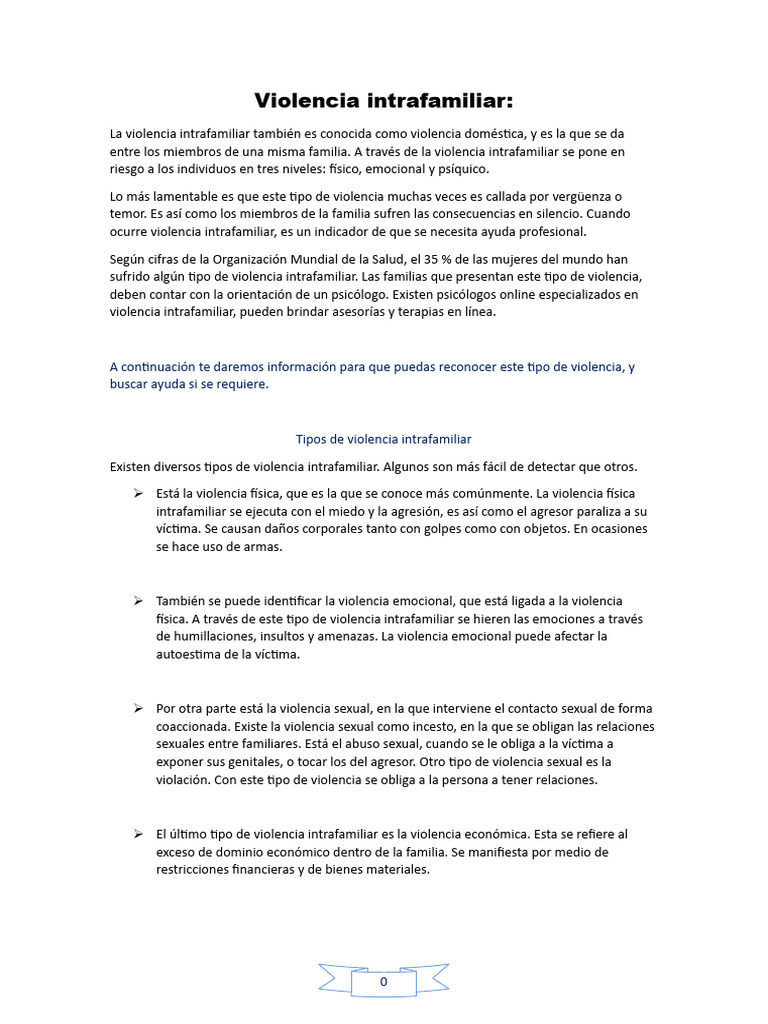 Tipos y Consecuencias de la Violencia Intrafamiliar | PDF | Violencia ...