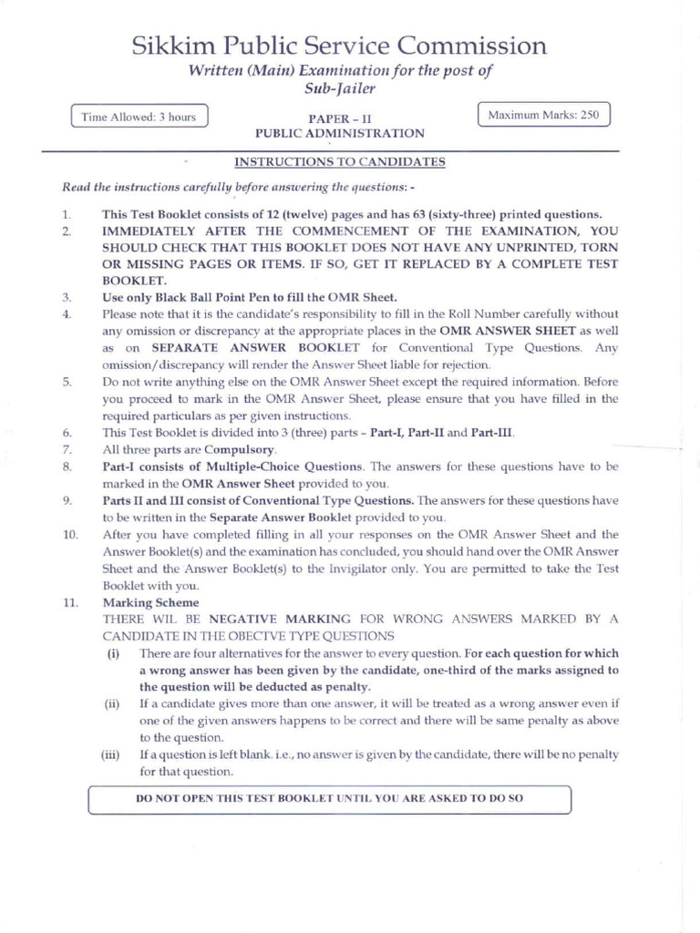 Sub - Jailer - Public Administration Paper Ii | PDF