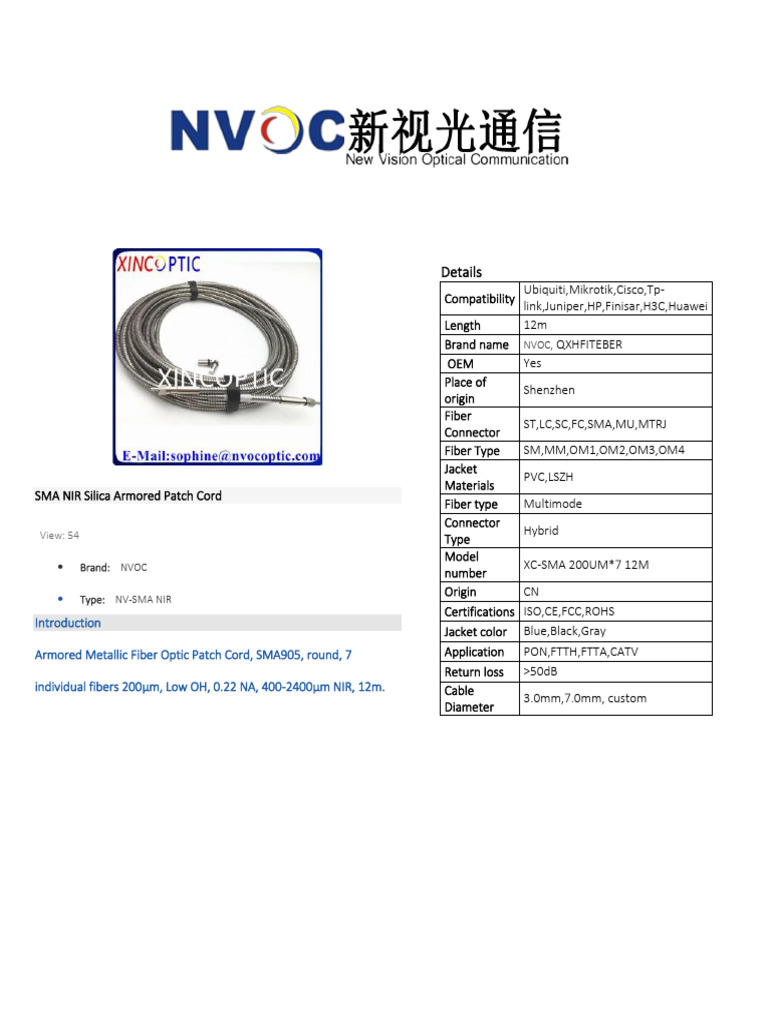 SMA NIR Armored Fiber Optic Patch Cord | PDF | Optics | Electronics