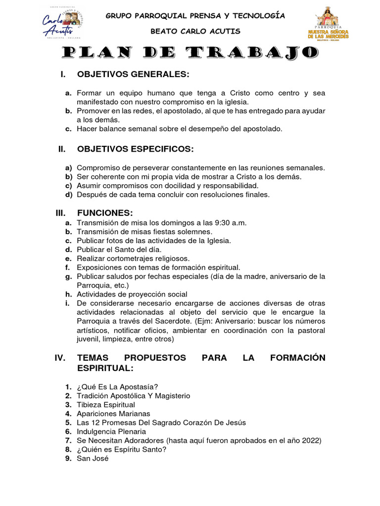 Plan de Trabajo Grupo Parroquial 2024 | PDF | Iglesia Católica | eucaristía