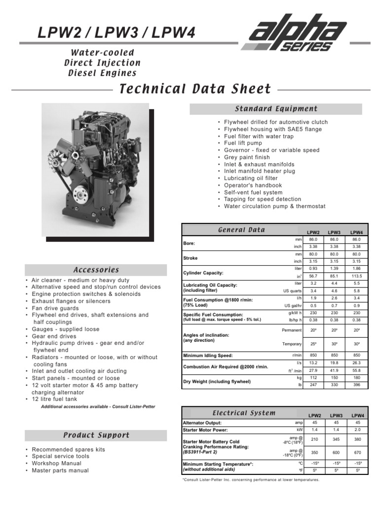 LPW2 3 4 Datasheet | Download Free PDF | Diesel Engine | Horsepower
