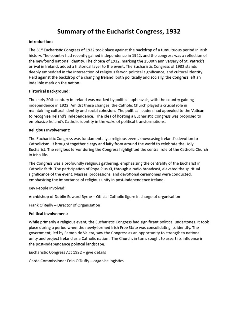 Summary of the eucharist congress 1932 pdf catholic church