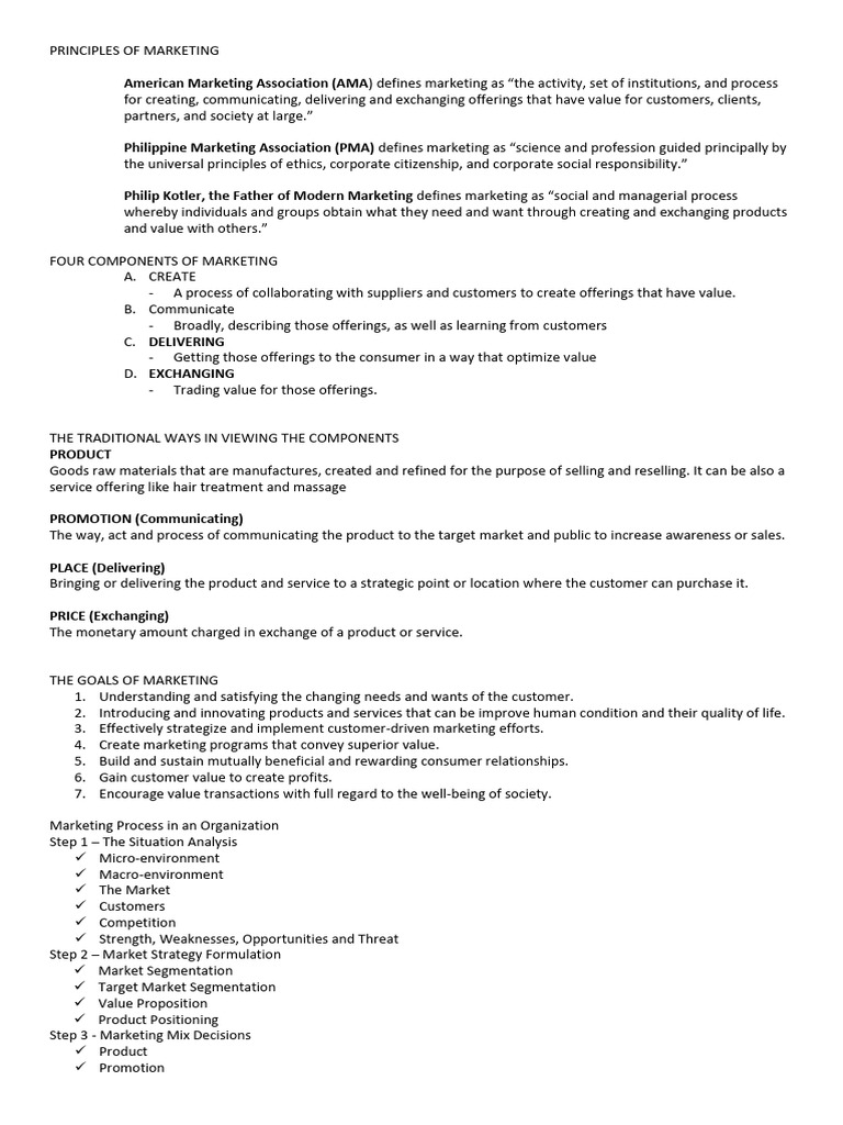 PRINCIPLES OF MARKETING Notes | PDF | Marketing | Demand