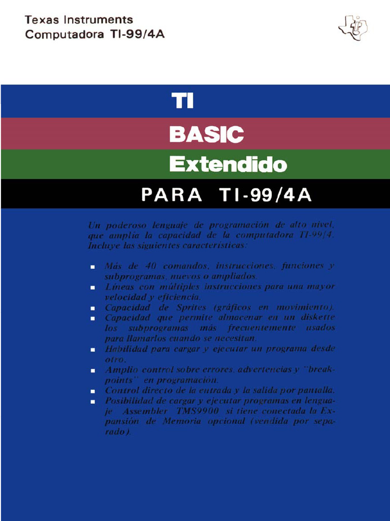 TI BASIC Extendido para TI-99/4A | PDF | Básico | Lenguaje de programación
