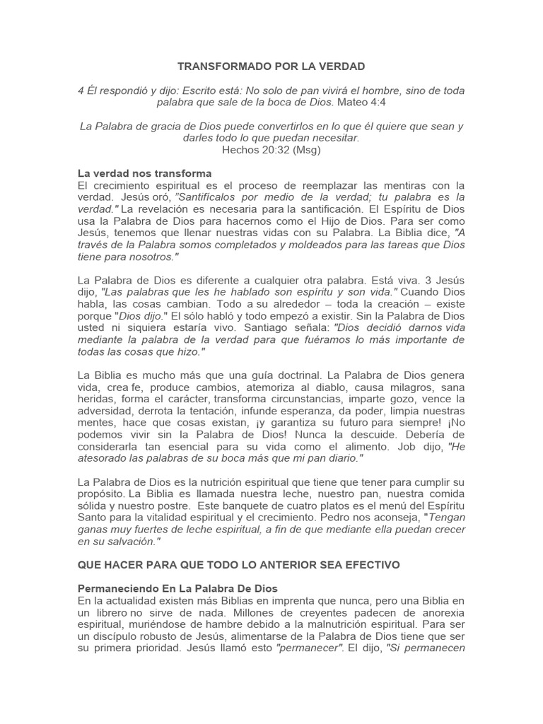 Transformados por la Palabra de Dios | PDF | Verdad | Biblia
